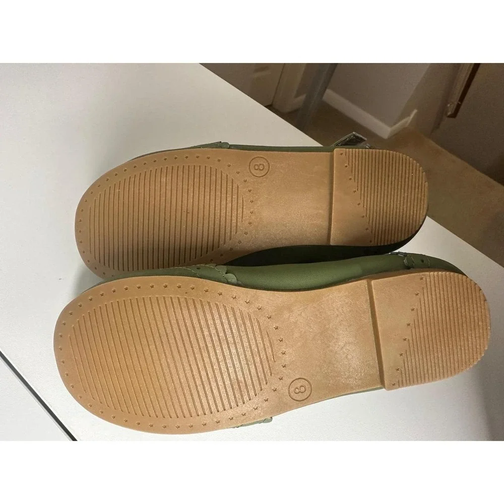 Thee Bron Mary Jane Shoes Kids Size 8 Green New Wide Fit Scalloped T-Strap